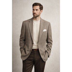 Cremieux Collection 46L Wool Blazer Loro Piana Fabric Windowpane Plaid Canada